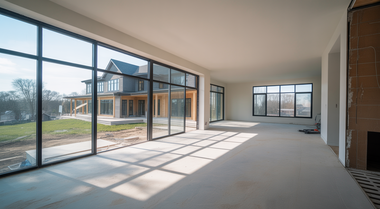 Photorealistic image of a modern Illinois home remodeling project with contemporary design and bright natural lighting