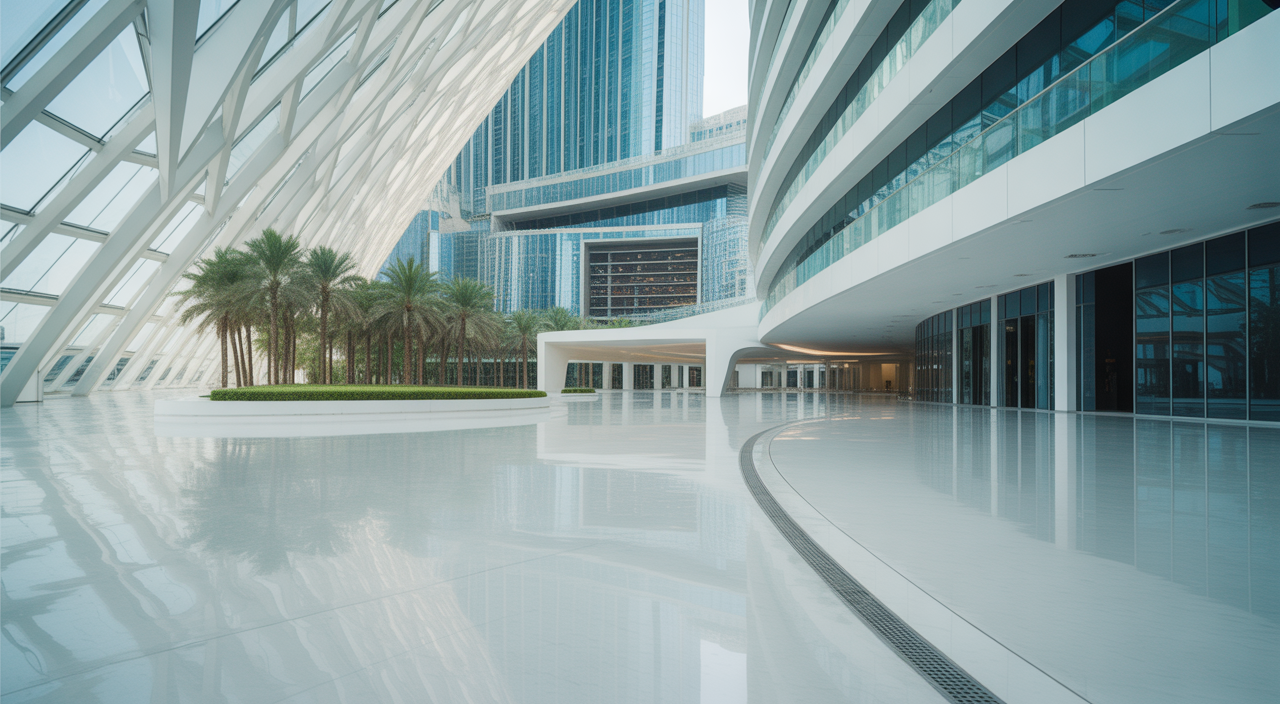 Modern building interior in Dubai showcasing efficient and transparent facility management operations.