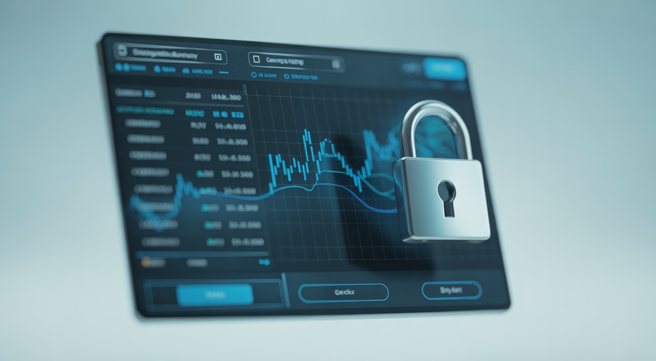 Digital interface of a top-rated cryptocurrency exchange with secure elements and market data, symbolizing financial technology and security.