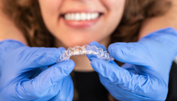 Dentist showing Invisalign