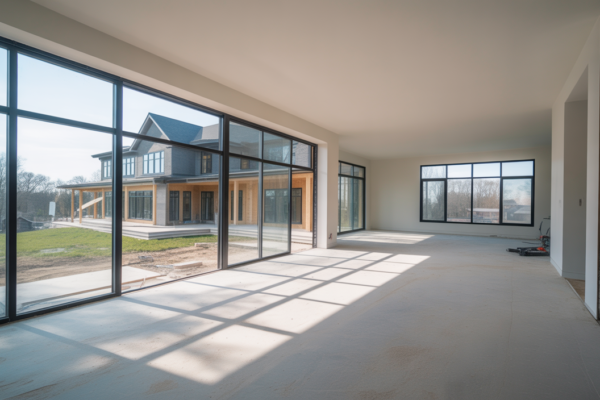 Photorealistic image of a modern Illinois home remodeling project with contemporary design and bright natural lighting