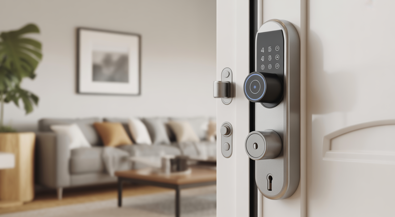 Modern steel security door installed at a residential entrance